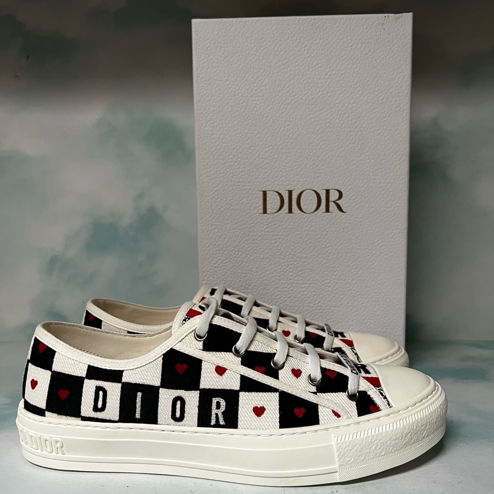 Christian Dior Dioramour Walk'N'Dior Low Top Sneakers Black/White/Red Sz 42 / 12 - Picture 2 of 11